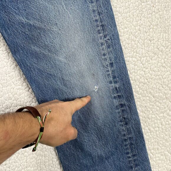 Levi’s 501 Jeans Men’s Size 35x33 (Actual 32x28) Blue Straight Button Fly Grunge - Picture 10 of 15